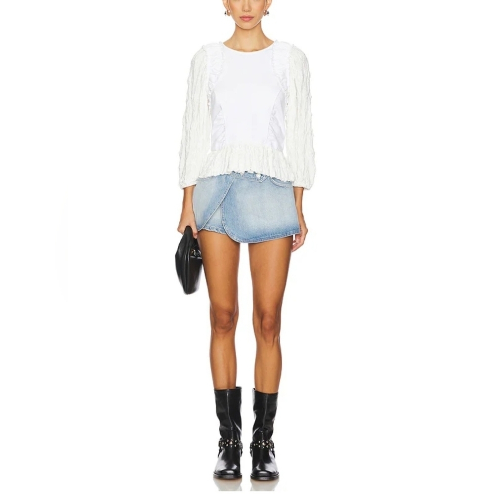 Free People Olivia Top White XS Boho Peplum Puff Sleeve Romantic Blouse